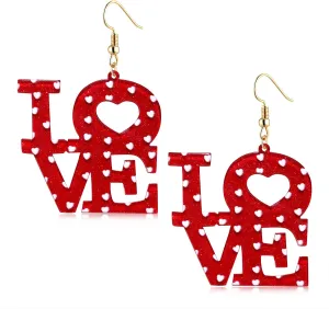 Valentines Day Earrings for Women Acrylic Love Dangle Earrings Glitter Heart Letters Drop Earrings Handmade Resin Valentine's Day Jewelry Gifts