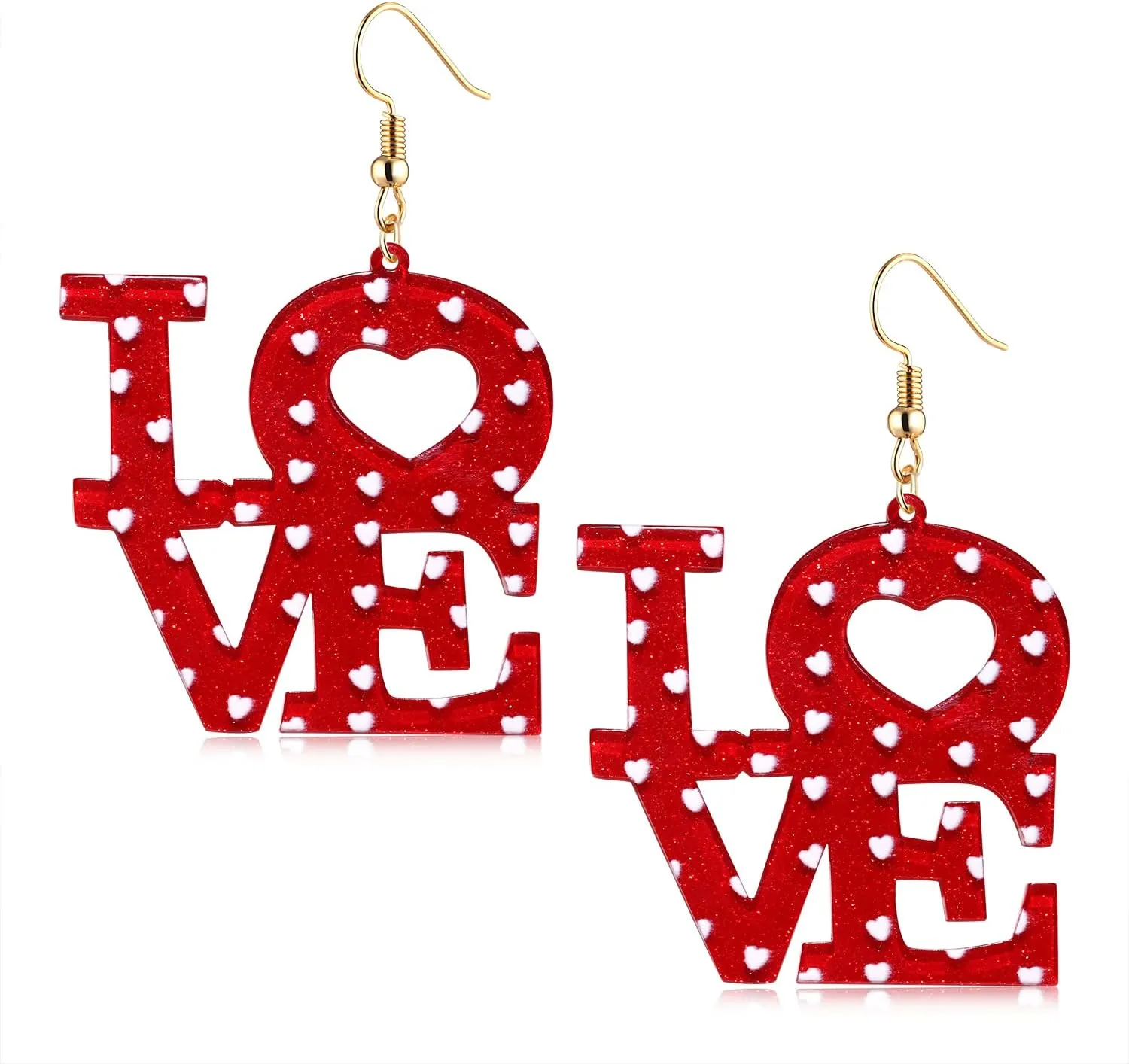 Valentines Day Earrings for Women Acrylic Love Dangle Earrings Glitter Heart Letters Drop Earrings Handmade Resin Valentine's Day Jewelry Gifts