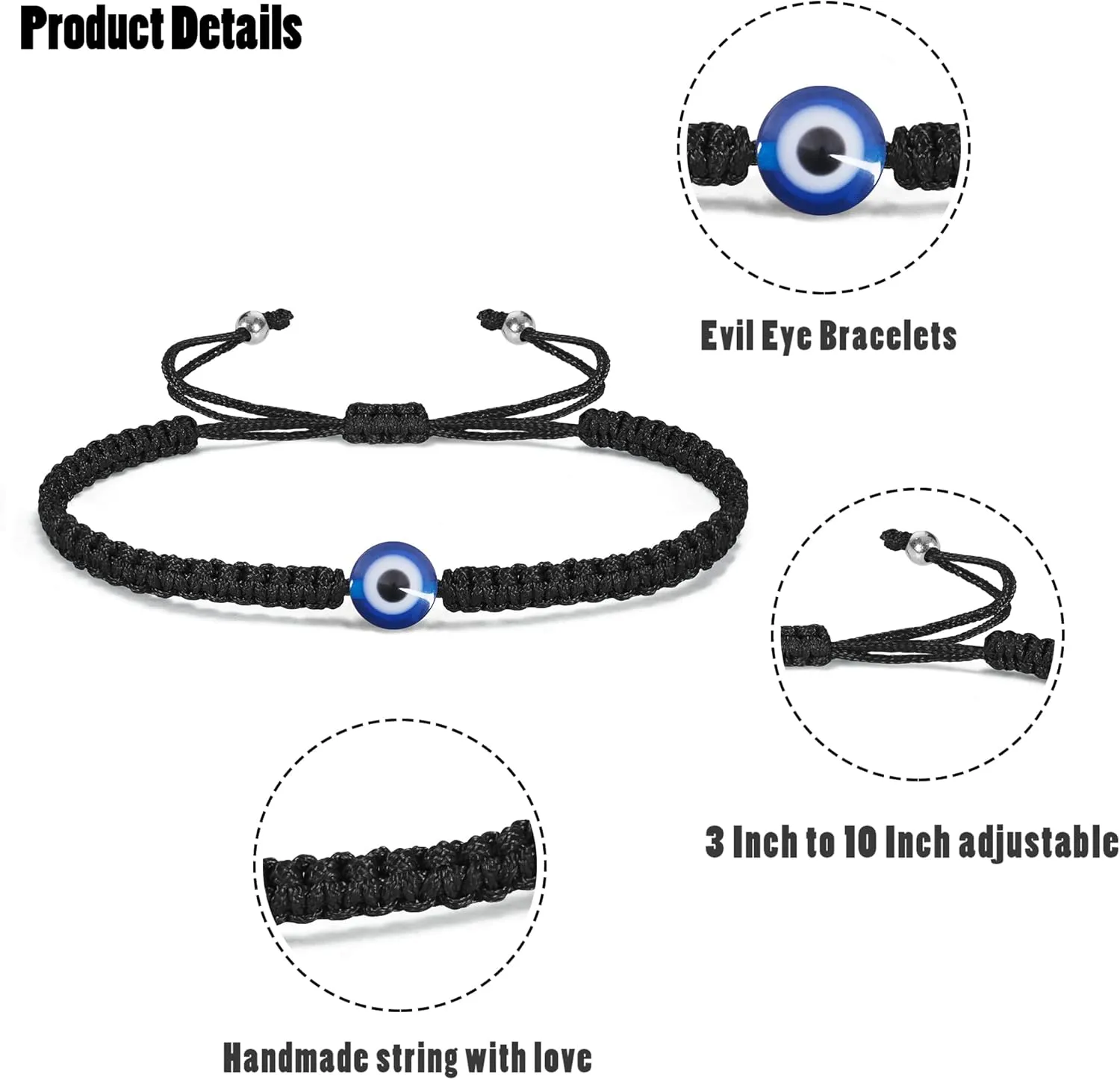 VIBILIA Evil Eye Bracelets for Women Men Handmade Braided Kabbalah Good Luck Bracelet Rope Cord Thread Friendship Bracelet Adjustable String Minimalist Jewelry