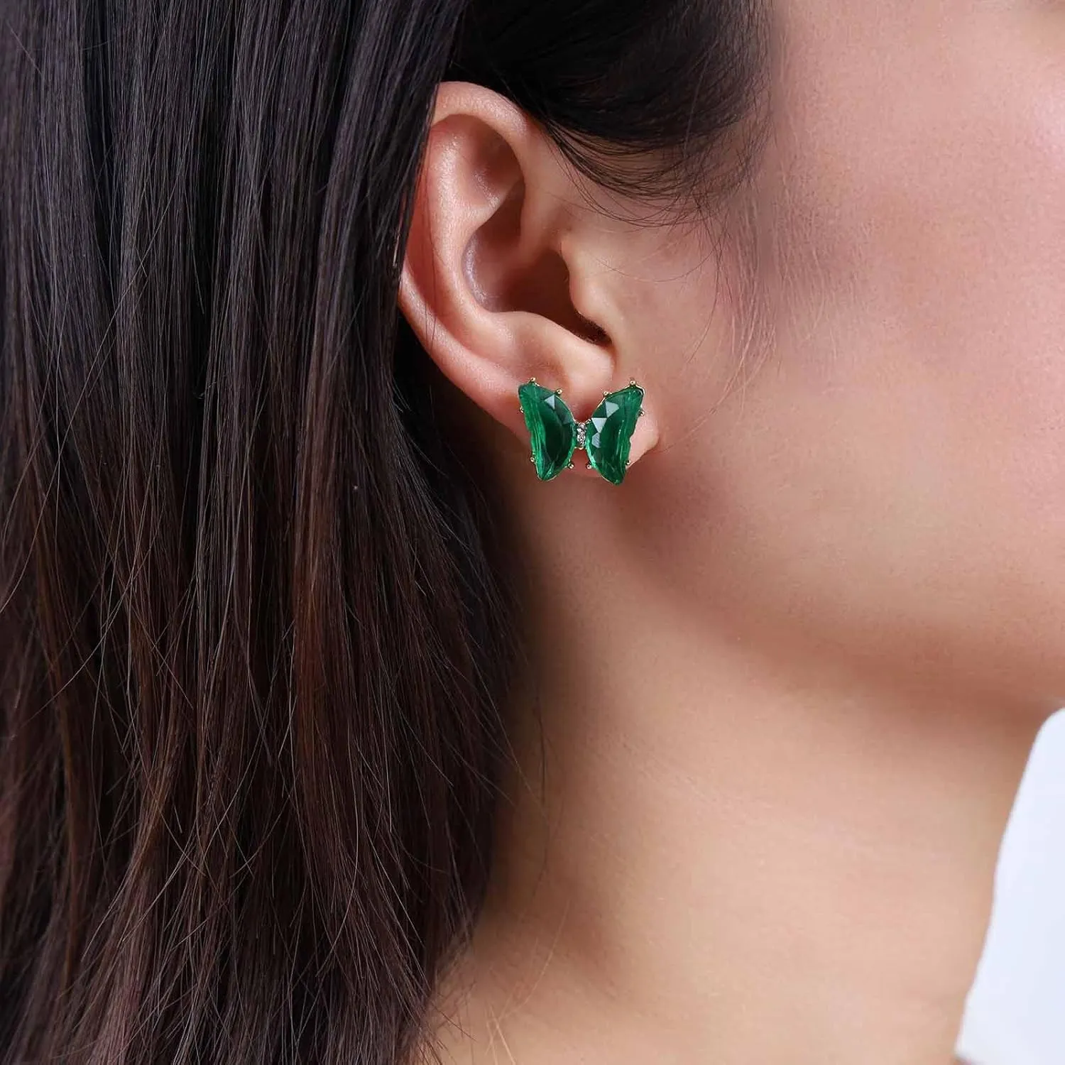 Vintage Butterfly Emerald Earrings Crystal Butterfly Earrings Green Butterfly Stud Earrings Crystal Emerald Stud Earrings Jewelry for Women (Green)