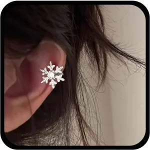Vintage Christmas Snowflake Earrings Silver Cz Flower Cuff Wrap Earrings Crystal Snowflake Ear Cuff Earrings Rhinestone Floral Crawler Cuff Earrings Snow Flower Cartilage Cuff Earrings