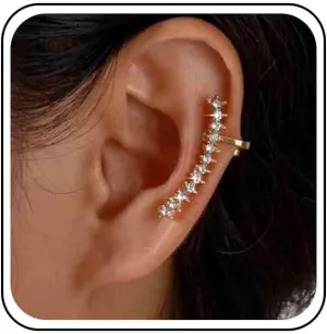 Vintage Crystal Ear Cuff Earrings Rhinestone Cartilage Earrings Gold Cz Wrap Around Earrings Rhinestone No Piercing Earrings Jewelry for Women
