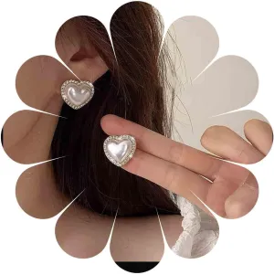 Vintage Crystal Pearl Heart Stud Earrings Rhinestone Heart Earrings Pearl Heart Love Earrings Cz Heart Love Earrings Jewelry for Women