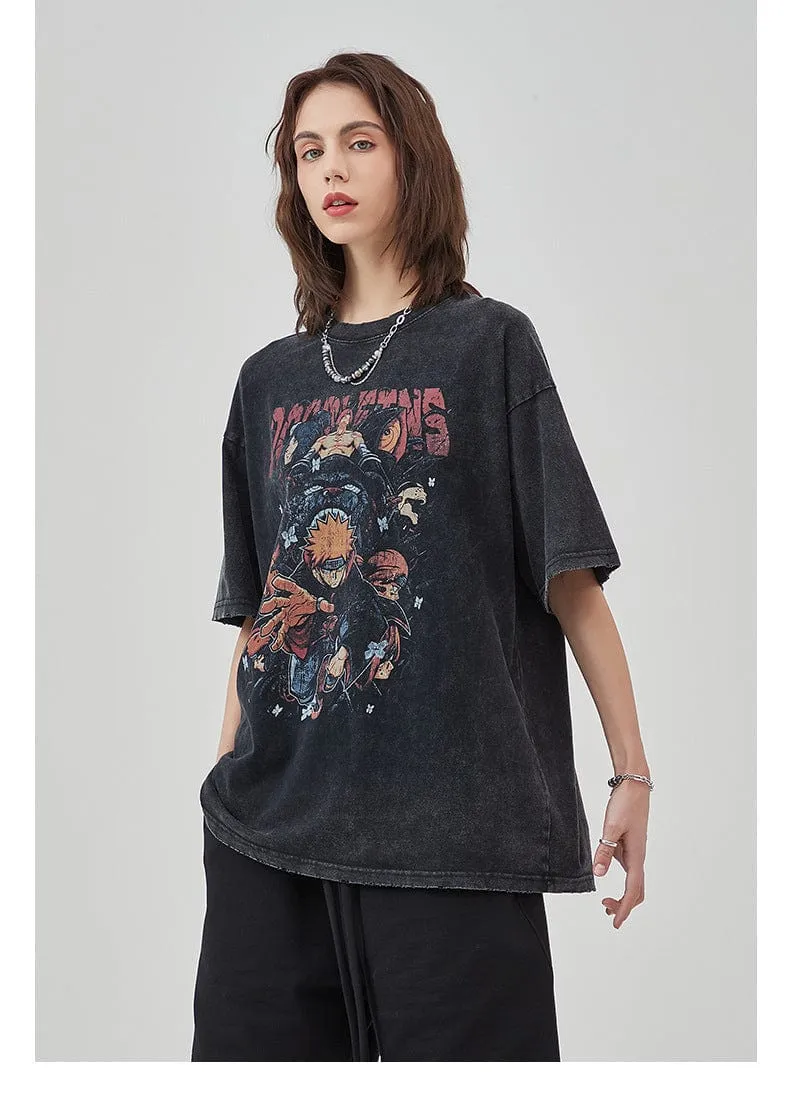 Vintage Naruto Shippuden T-Shirt - Distressed Anime Graphic Tee Featuring Naruto and Akatsuki