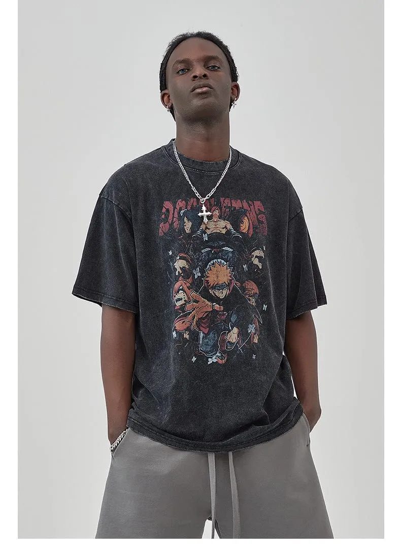 Vintage Naruto Shippuden T-Shirt - Distressed Anime Graphic Tee Featuring Naruto and Akatsuki