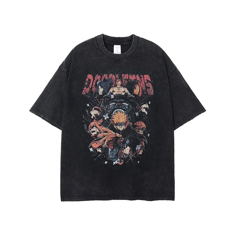 Vintage Naruto Shippuden T-Shirt - Distressed Anime Graphic Tee Featuring Naruto and Akatsuki