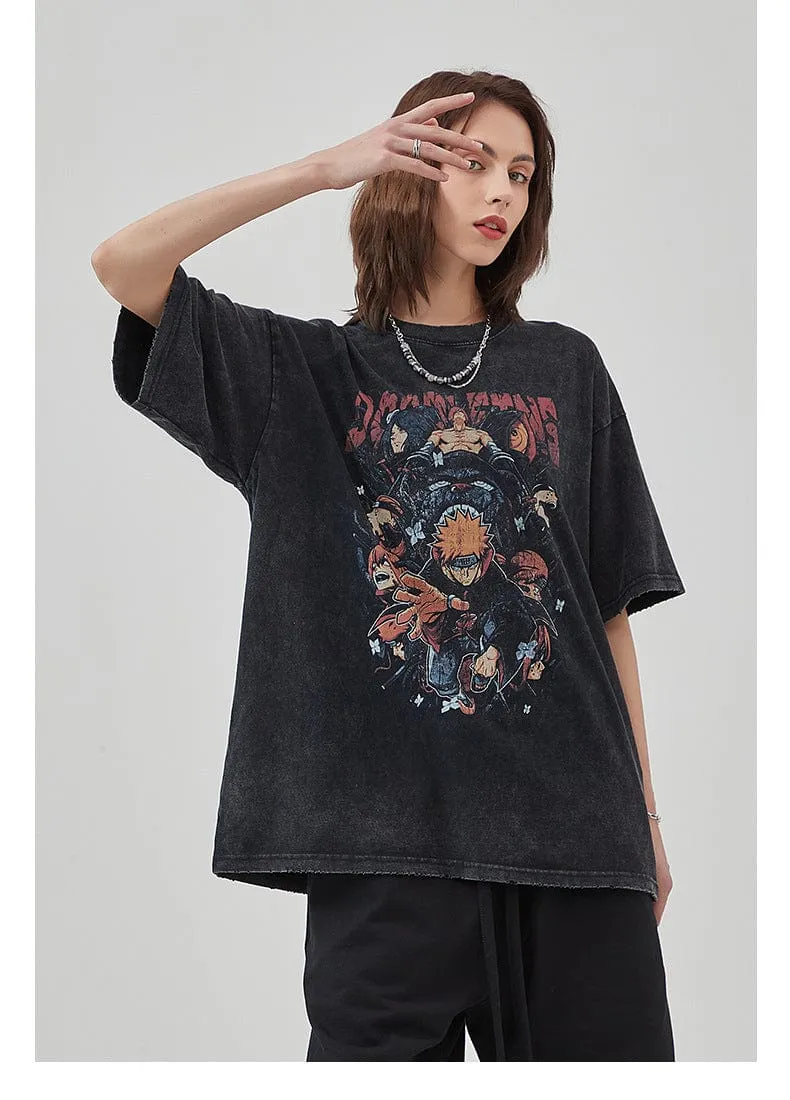 Vintage Naruto Shippuden T-Shirt - Distressed Anime Graphic Tee Featuring Naruto and Akatsuki
