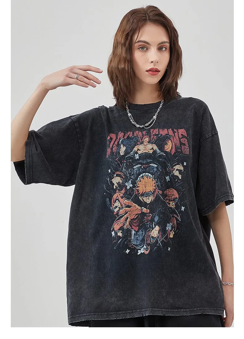 Vintage Naruto Shippuden T-Shirt - Distressed Anime Graphic Tee Featuring Naruto and Akatsuki
