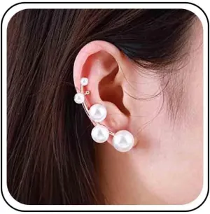 Vintage Pearl Ear Cuff Earrings Pearl Cartilage Earrings Faux Pearl Wrap Around Earrings Pearl Climber Earrings Gold Pearl Ear Wrap Earrings Jewelry for Women (Left)