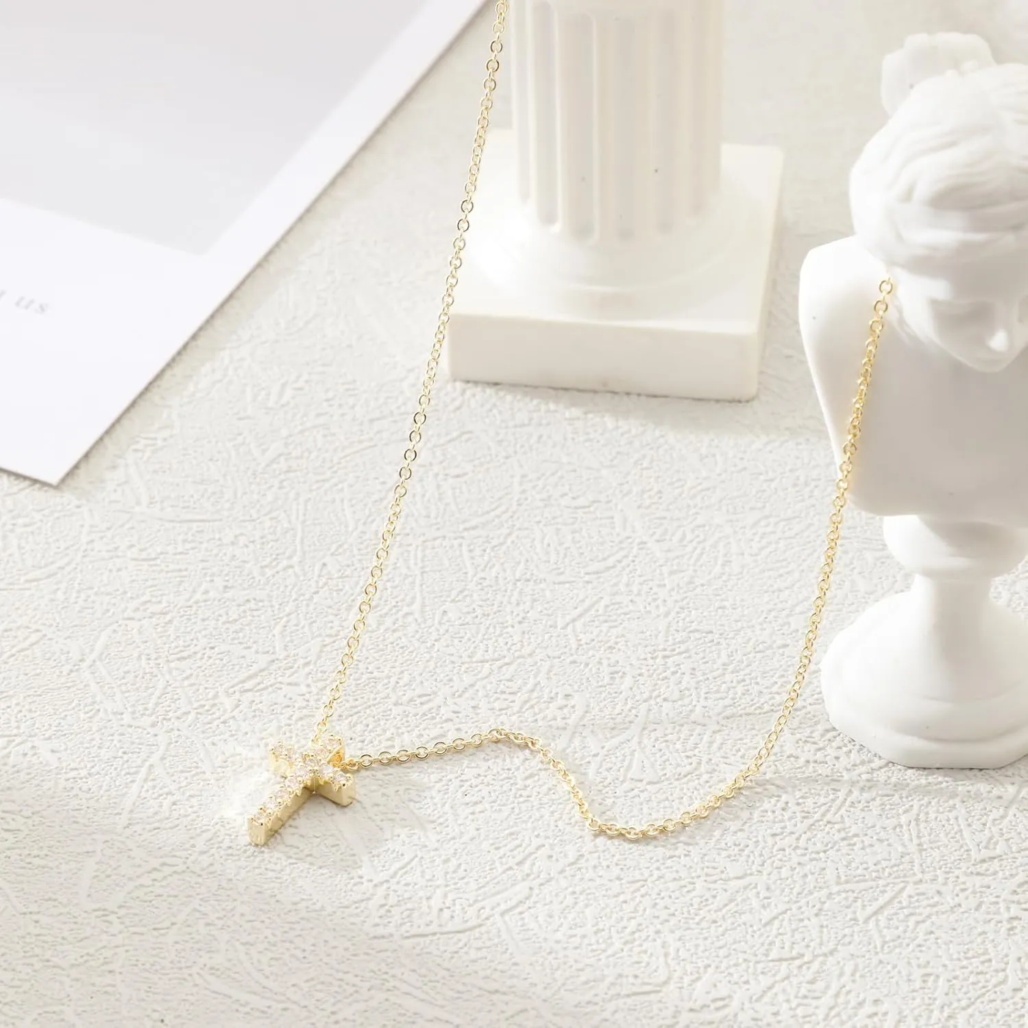 VIROMY Gold Cross Necklaces for Women Trendy 14K Gold Plated/Silver Cross Necklace,Cubic Zirconia Cross Necklaces for Women Men Boy Jewelry Gifts Double Cross Choker Necklace for Y2k Chains