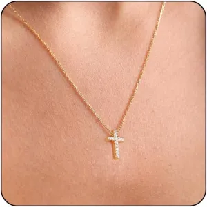 VIROMY Gold Cross Necklaces for Women Trendy 14K Gold Plated/Silver Cross Necklace,Cubic Zirconia Cross Necklaces for Women Men Boy Jewelry Gifts Double Cross Choker Necklace for Y2k Chains