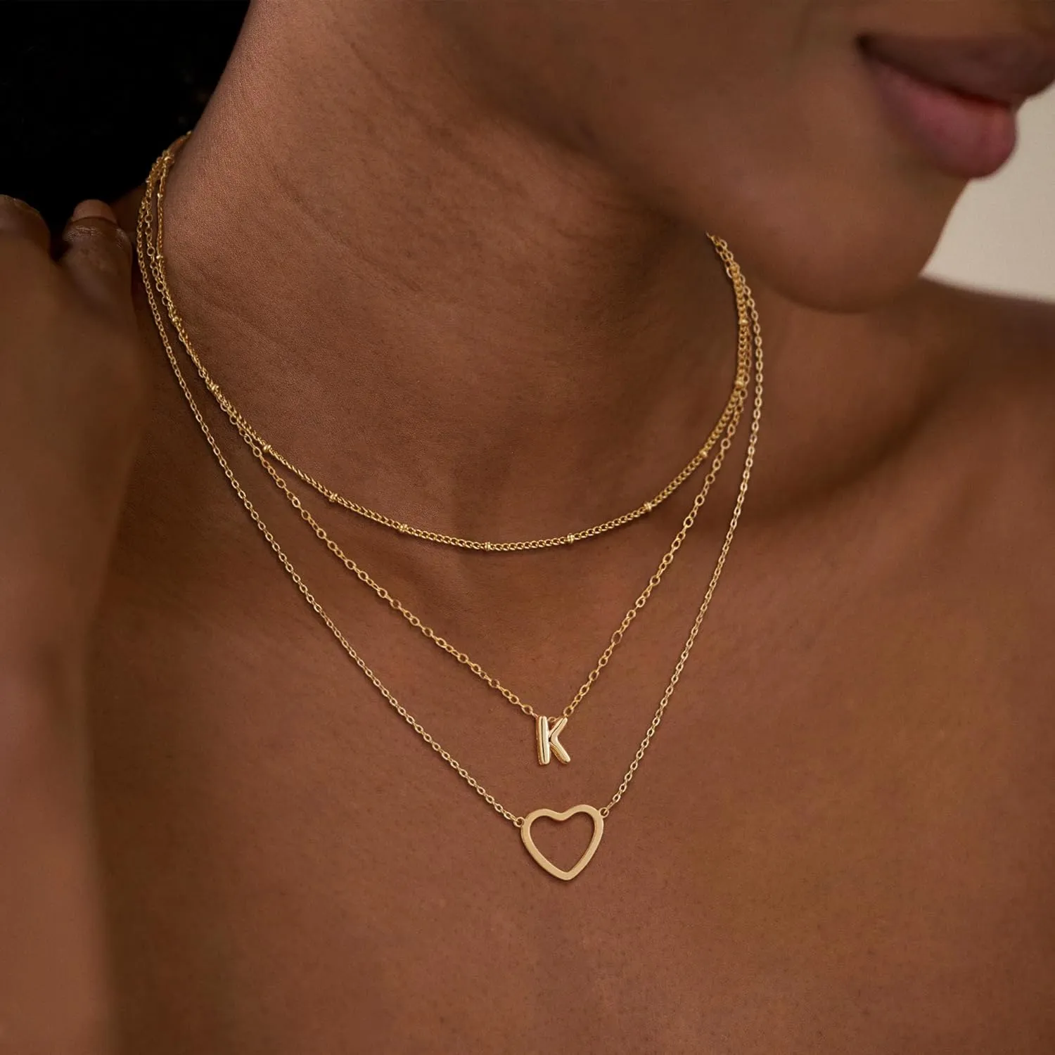 VIROMY Gold Initial Necklaces for Women Trendy,14K Gold Plated Tiny Layering Letter A-Z Necklace Heart Pendant letter choker Stackable Necklace Christmas Gifts Daily Jewelry