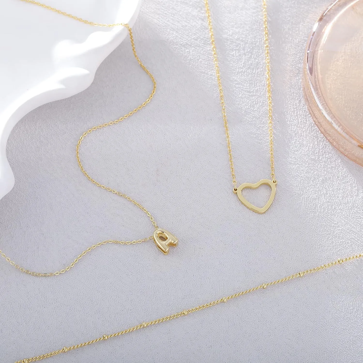 VIROMY Gold Initial Necklaces for Women Trendy,14K Gold Plated Tiny Layering Letter A-Z Necklace Heart Pendant letter choker Stackable Necklace Christmas Gifts Daily Jewelry