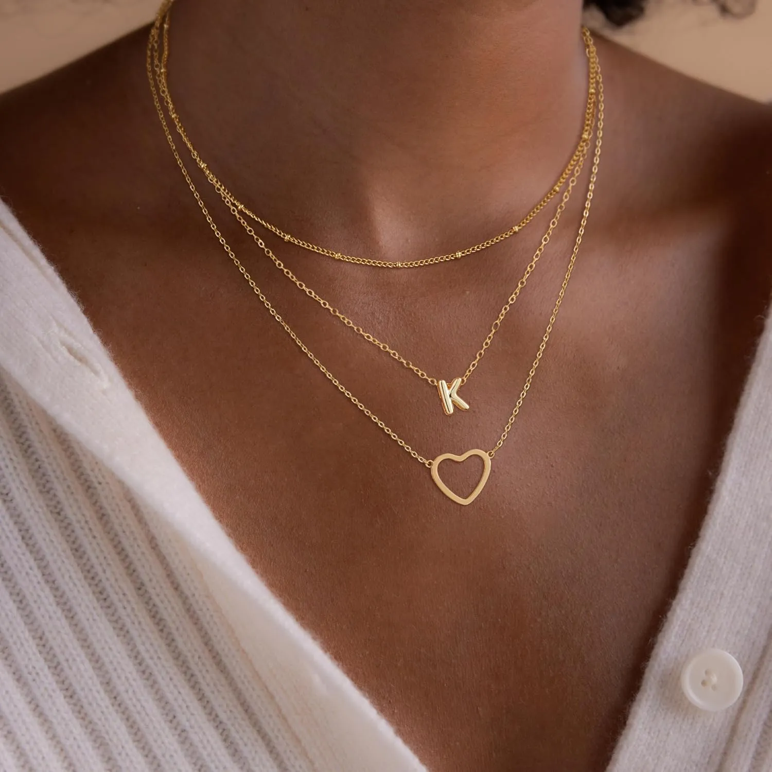 VIROMY Gold Initial Necklaces for Women Trendy,14K Gold Plated Tiny Layering Letter A-Z Necklace Heart Pendant letter choker Stackable Necklace Christmas Gifts Daily Jewelry