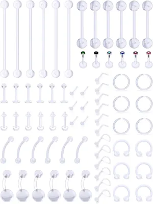 Vsnnsns 14G 16G 20G Clear Piercing Plastic Retainer for Nose Lip Tongue Nipple Eyebrow Septum Belly Rings Industrial Piercing Jewelry Earrings Use for Sport Work Surgery Piercing Retainer 72Pcs