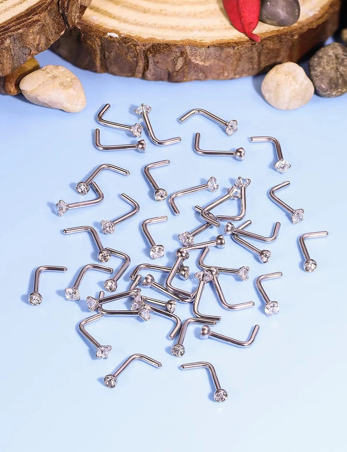 Vsnnsns 14K Gold Filled 18G 20G 22G Nose Rings Studs Piercing Jewelry for Women 316L Stainless Surgical Steel L Shaped Corkscrew Bone Nose Ring Studs Nostril Piercings Jewelry Diamond CZ Silver Gold