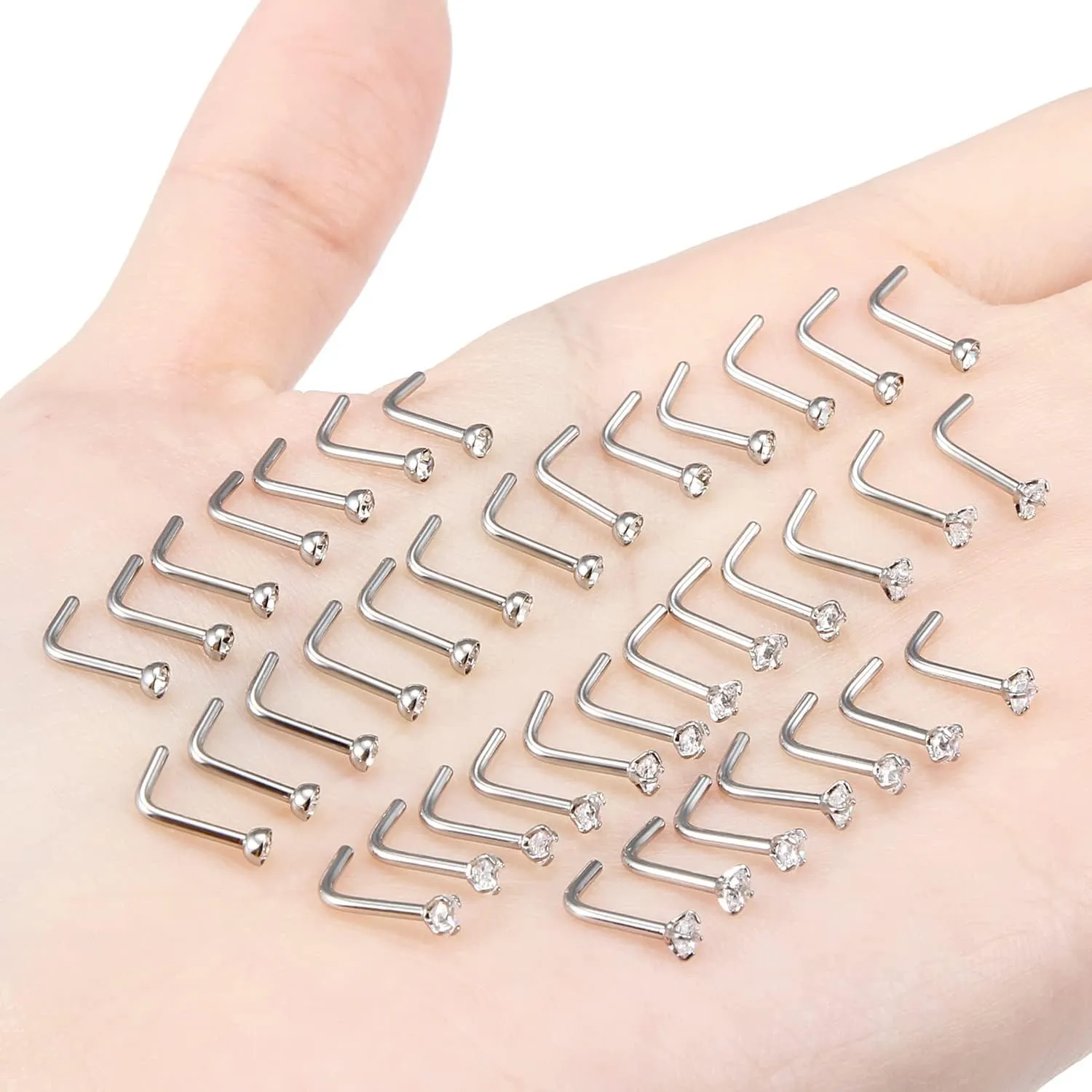 Vsnnsns 14K Gold Filled 18G 20G 22G Nose Rings Studs Piercing Jewelry for Women 316L Stainless Surgical Steel L Shaped Corkscrew Bone Nose Ring Studs Nostril Piercings Jewelry Diamond CZ Silver Gold