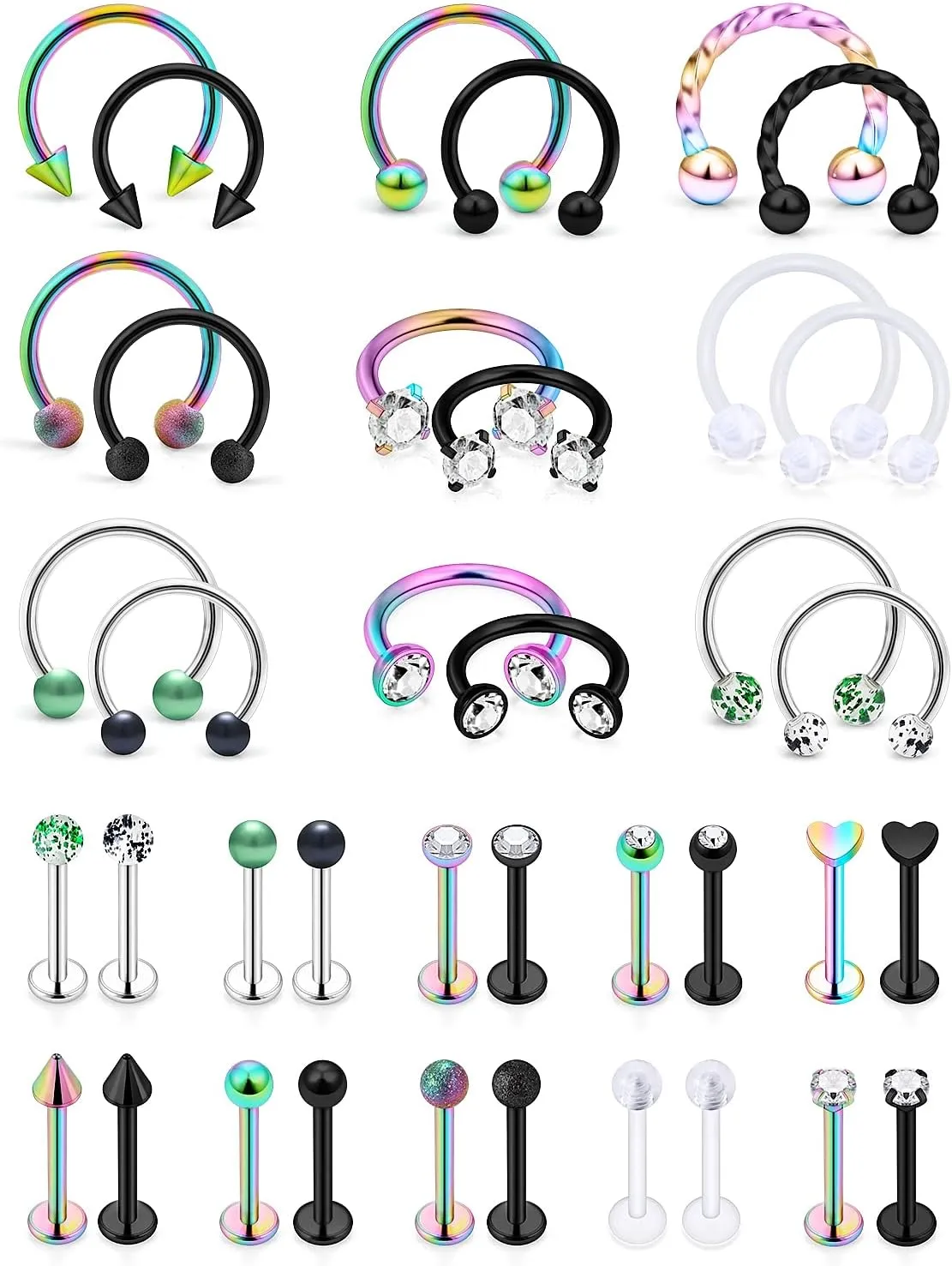 Vsnnsns 16G Lip Rings Stainless Steel Horseshoe Snake Bite Monroe Labret Medusa Lip Piercing Jewelry Tragus Daith Forward Helix Conch Cartilage Earrings Studs Piercing Jewelry for Women Men 16 Gauge