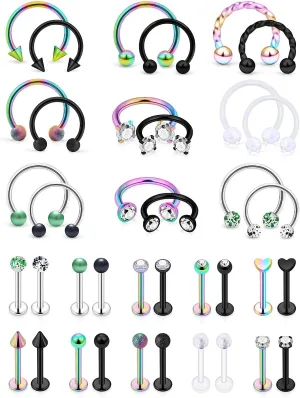 Vsnnsns 16G Lip Rings Stainless Steel Horseshoe Snake Bite Monroe Labret Medusa Lip Piercing Jewelry Tragus Daith Forward Helix Conch Cartilage Earrings Studs Piercing Jewelry for Women Men 16 Gauge