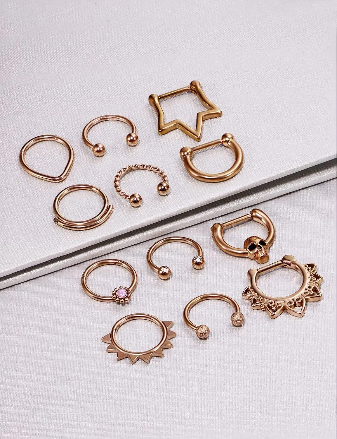 Vsnnsns 16G Septum Rings Piercing Jewelry 316L Stainless Surgical Steel Skull Flower Opal Clicker Horseshoe Septum Nose Rings Hoop Piercing Jewelry for Women Men Silver Black Rose Gold 10mm