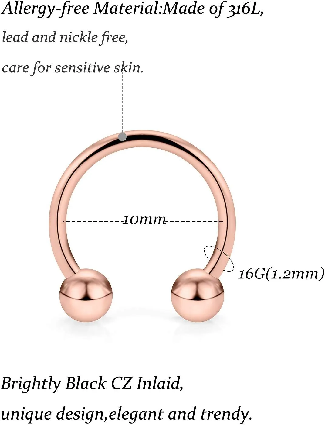Vsnnsns 16G Septum Rings Piercing Jewelry 316L Stainless Surgical Steel Skull Flower Opal Clicker Horseshoe Septum Nose Rings Hoop Piercing Jewelry for Women Men Silver Black Rose Gold 10mm