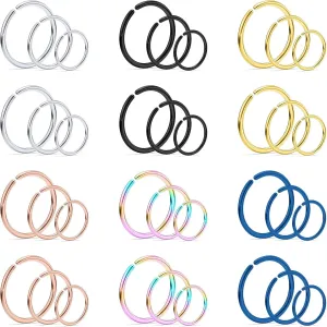 Vsnnsns 18G 20G 22G Nose Rings Hoops for Women Men - 316L Stainless Surgical Steel Lip Septum Rings Helix Tragus Cartilage Earring Piercing Jewelry 6mm 8mm 10mm Nose Piercing Hoops - 36Pcs