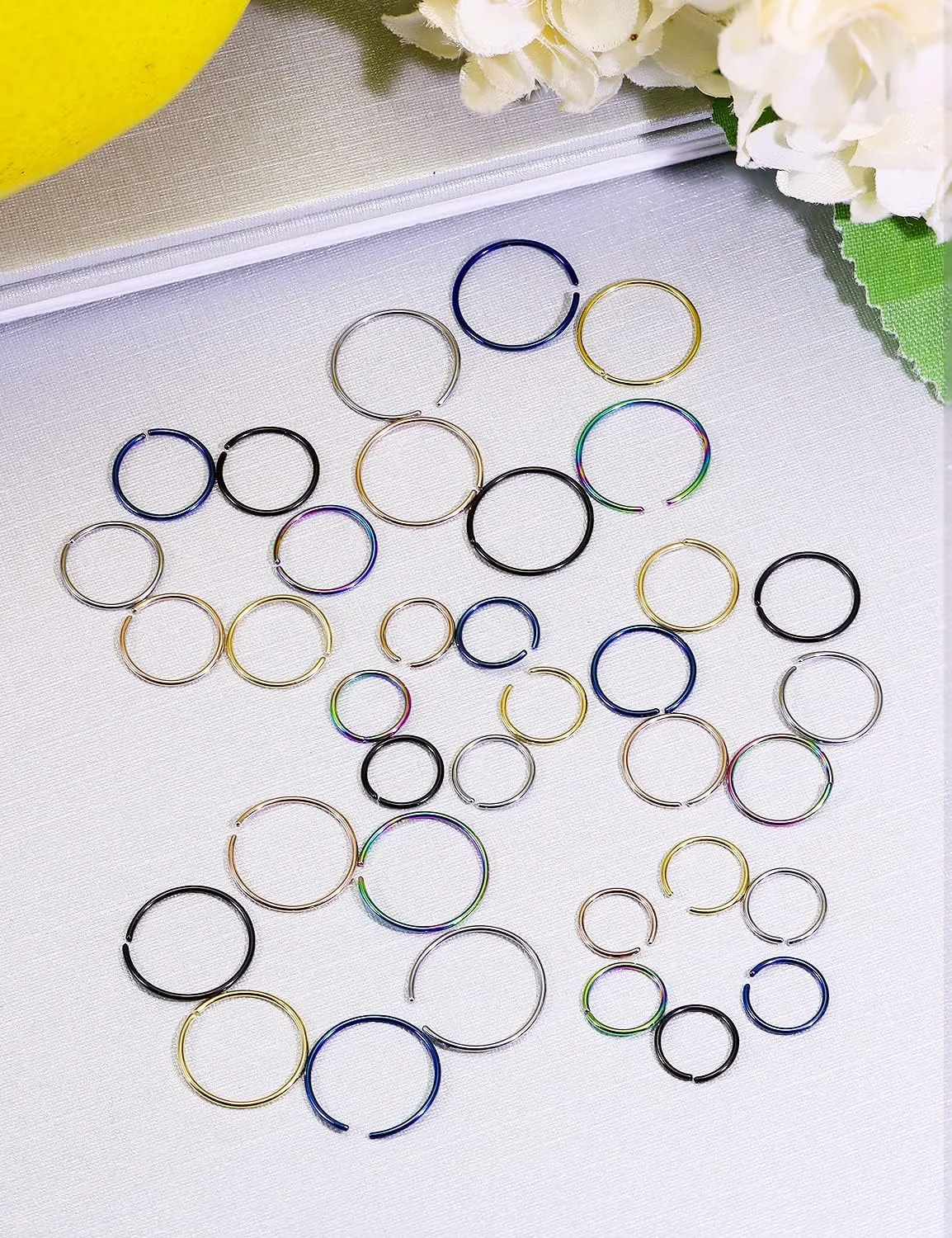 Vsnnsns 18G 20G 22G Nose Rings Hoops for Women Men - 316L Stainless Surgical Steel Lip Septum Rings Helix Tragus Cartilage Earring Piercing Jewelry 6mm 8mm 10mm Nose Piercing Hoops - 36Pcs