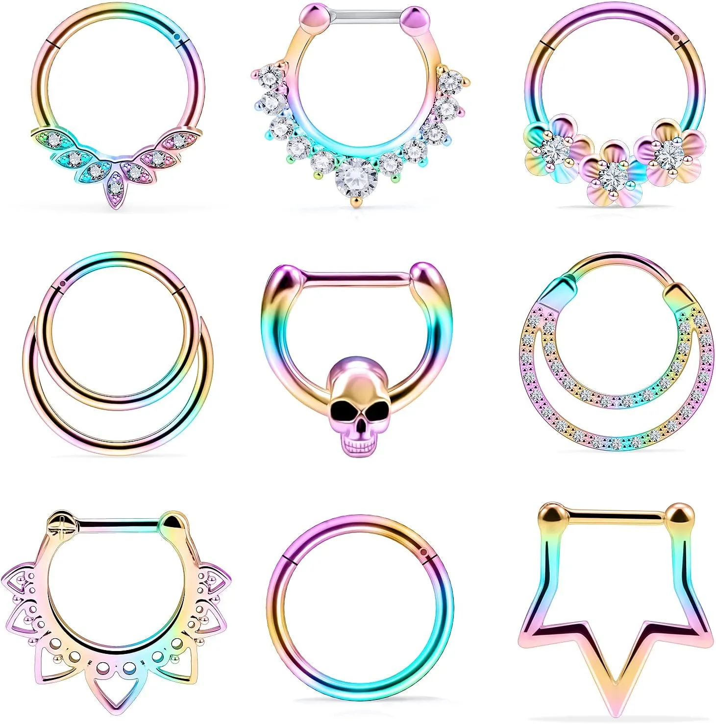 Vsnnsns Septum Ring 16G Stainless Steel Septum Piercing Jewelry Horseshoe Nose Ring Hoop Piercing Jewelry for Women Men 10mm Silver Black Rainbow Rose Gold