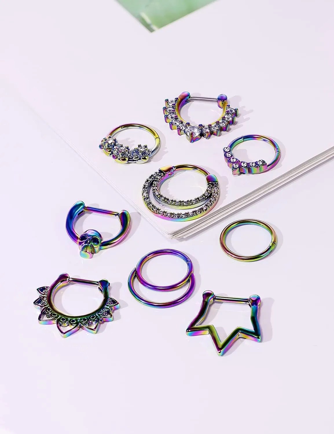 Vsnnsns Septum Ring 16G Stainless Steel Septum Piercing Jewelry Horseshoe Nose Ring Hoop Piercing Jewelry for Women Men 10mm Silver Black Rainbow Rose Gold
