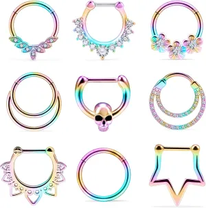 Vsnnsns Septum Ring 16G Stainless Steel Septum Piercing Jewelry Horseshoe Nose Ring Hoop Piercing Jewelry for Women Men 10mm Silver Black Rainbow Rose Gold