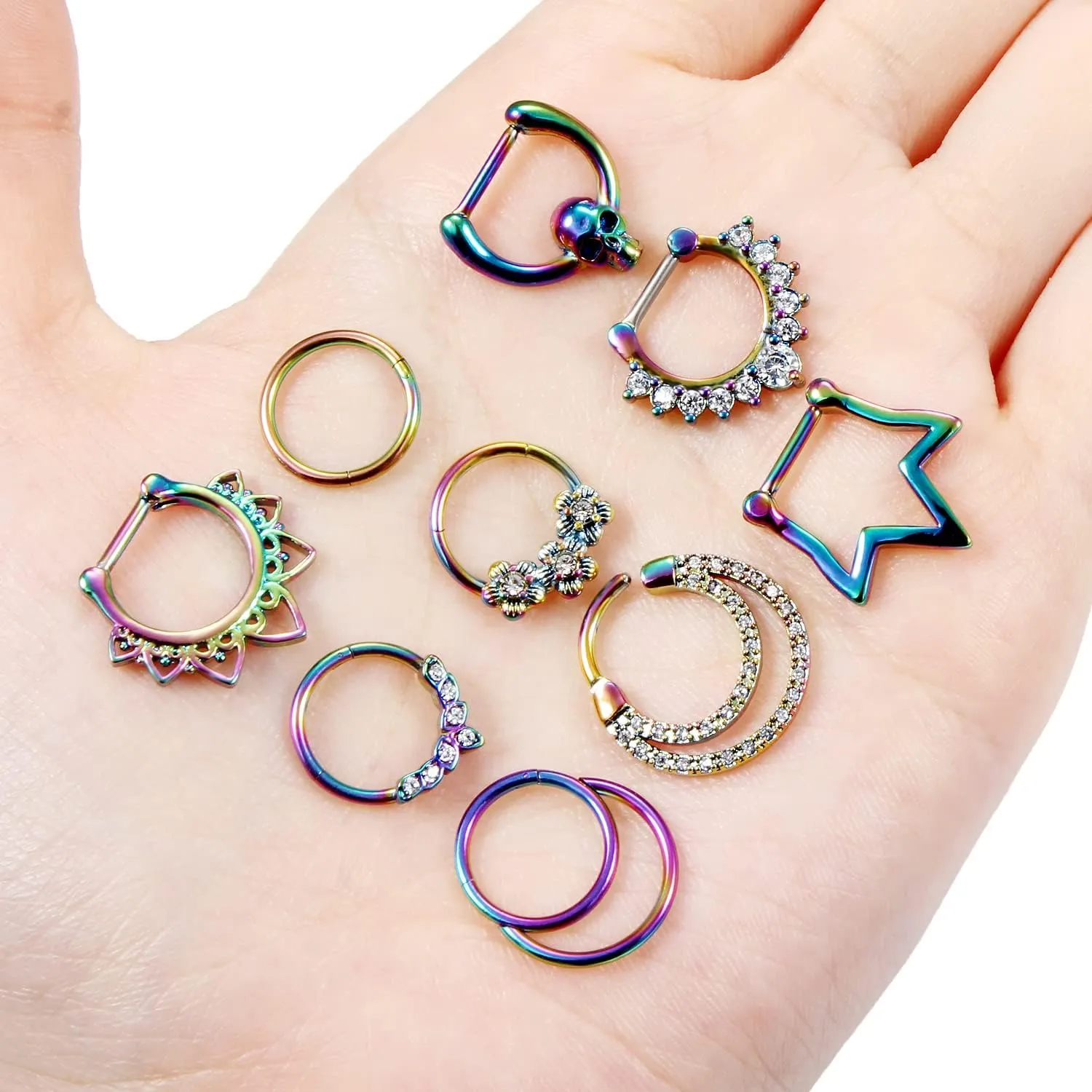Vsnnsns Septum Ring 16G Stainless Steel Septum Piercing Jewelry Horseshoe Nose Ring Hoop Piercing Jewelry for Women Men 10mm Silver Black Rainbow Rose Gold