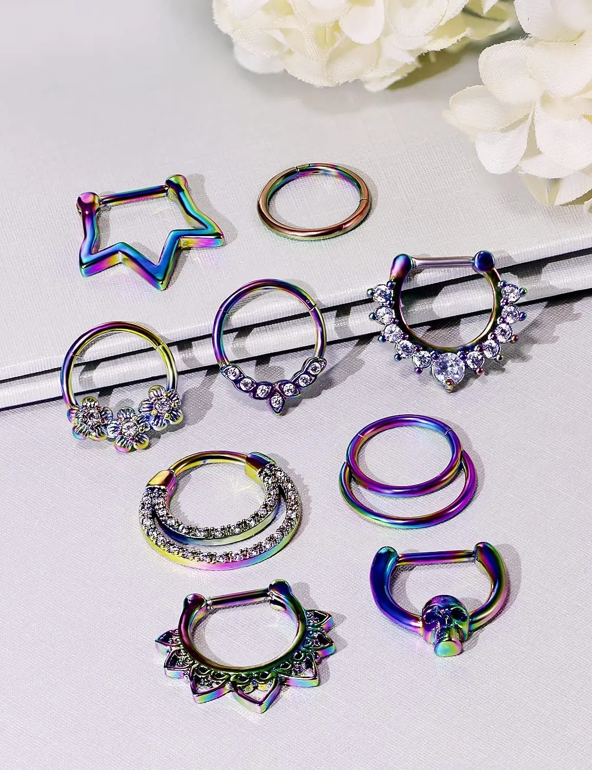 Vsnnsns Septum Ring 16G Stainless Steel Septum Piercing Jewelry Horseshoe Nose Ring Hoop Piercing Jewelry for Women Men 10mm Silver Black Rainbow Rose Gold