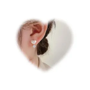 W WEILIRIAN Vintage Heart Pearl Earrings Pearl Hoop Stud Earrings Dot Crystal Earrings Love Heart Earrings Pearl Wedding Earrings Jewelry for Women and Girls Gifts
