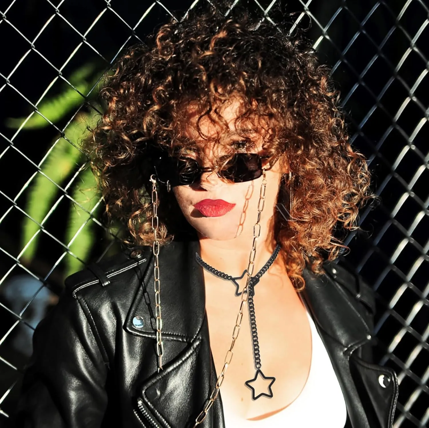WAINIS Heart O-ring Slip Chain Necklace for Women Men Punk Gothic Cuban Star Cat Lock Necklace Adjustable Y-Necklace Goth Choker Jewelry