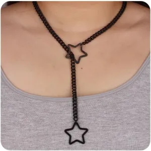 WAINIS Heart O-ring Slip Chain Necklace for Women Men Punk Gothic Cuban Star Cat Lock Necklace Adjustable Y-Necklace Goth Choker Jewelry