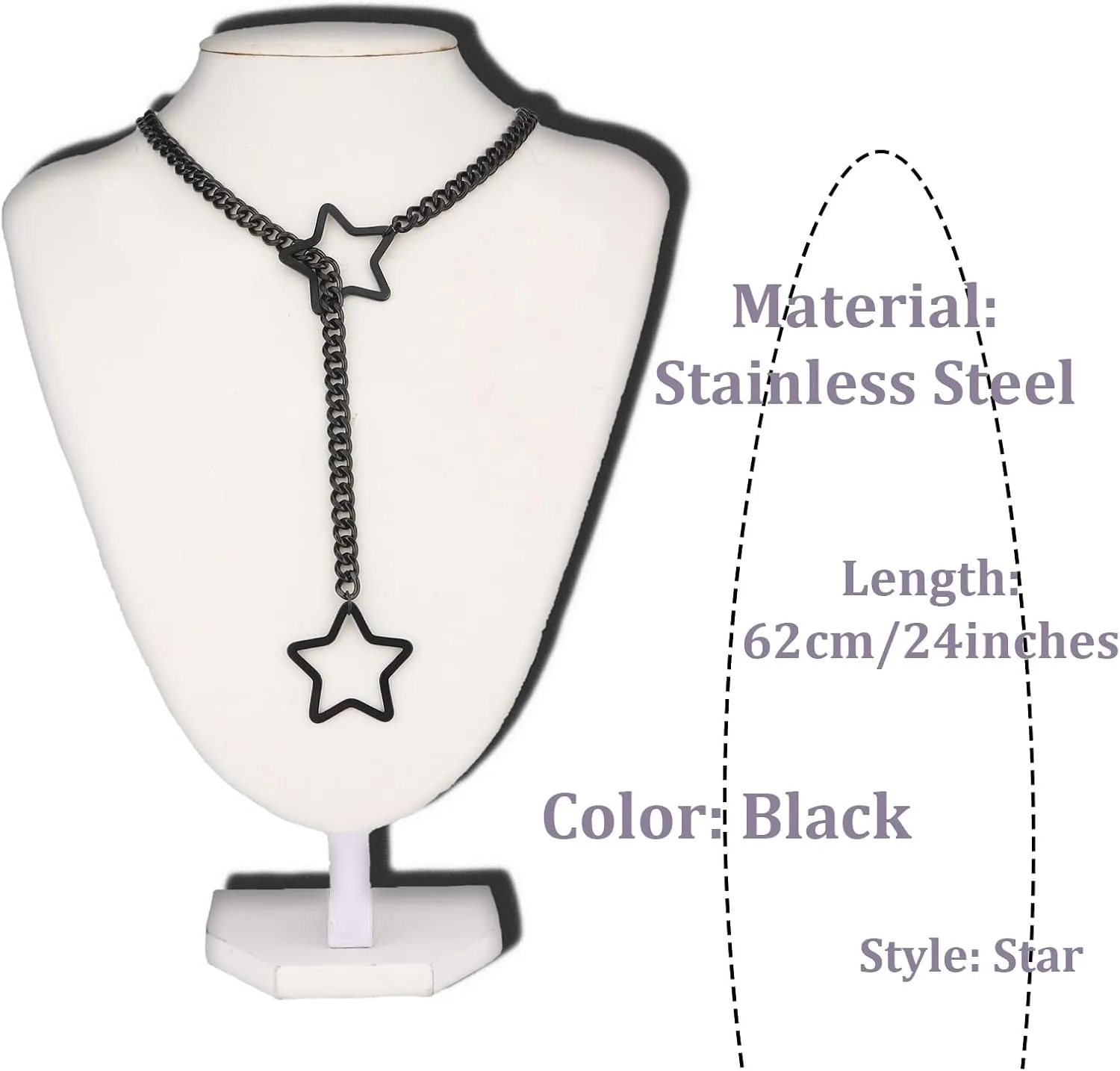 WAINIS Heart O-ring Slip Chain Necklace for Women Men Punk Gothic Cuban Star Cat Lock Necklace Adjustable Y-Necklace Goth Choker Jewelry
