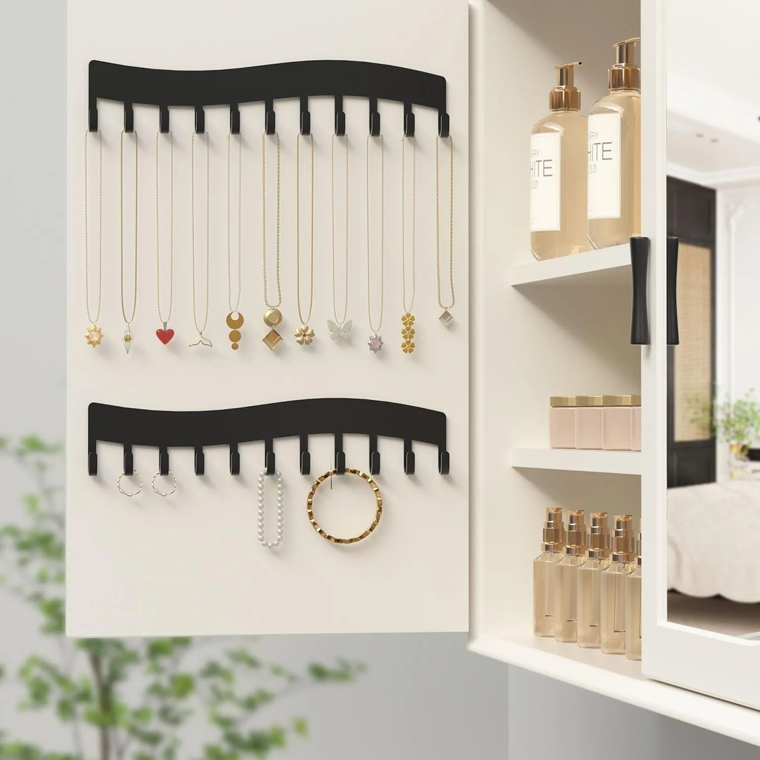 Wall Necklace Organizer Holder: Wall Mounted Jewelry Hanging Storage Necklaces Display Hanger Black