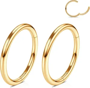 WBRWP 316L Stainless-Steel Hinged Nose Rings Hoop : 20G 18G 16G 14G Womens and Mens Body Pierecing Ring Segment Ring Lip Rings Nose Helix Cartilage Rook EarringsDiameter 6mm 8mm 10mm 12mm