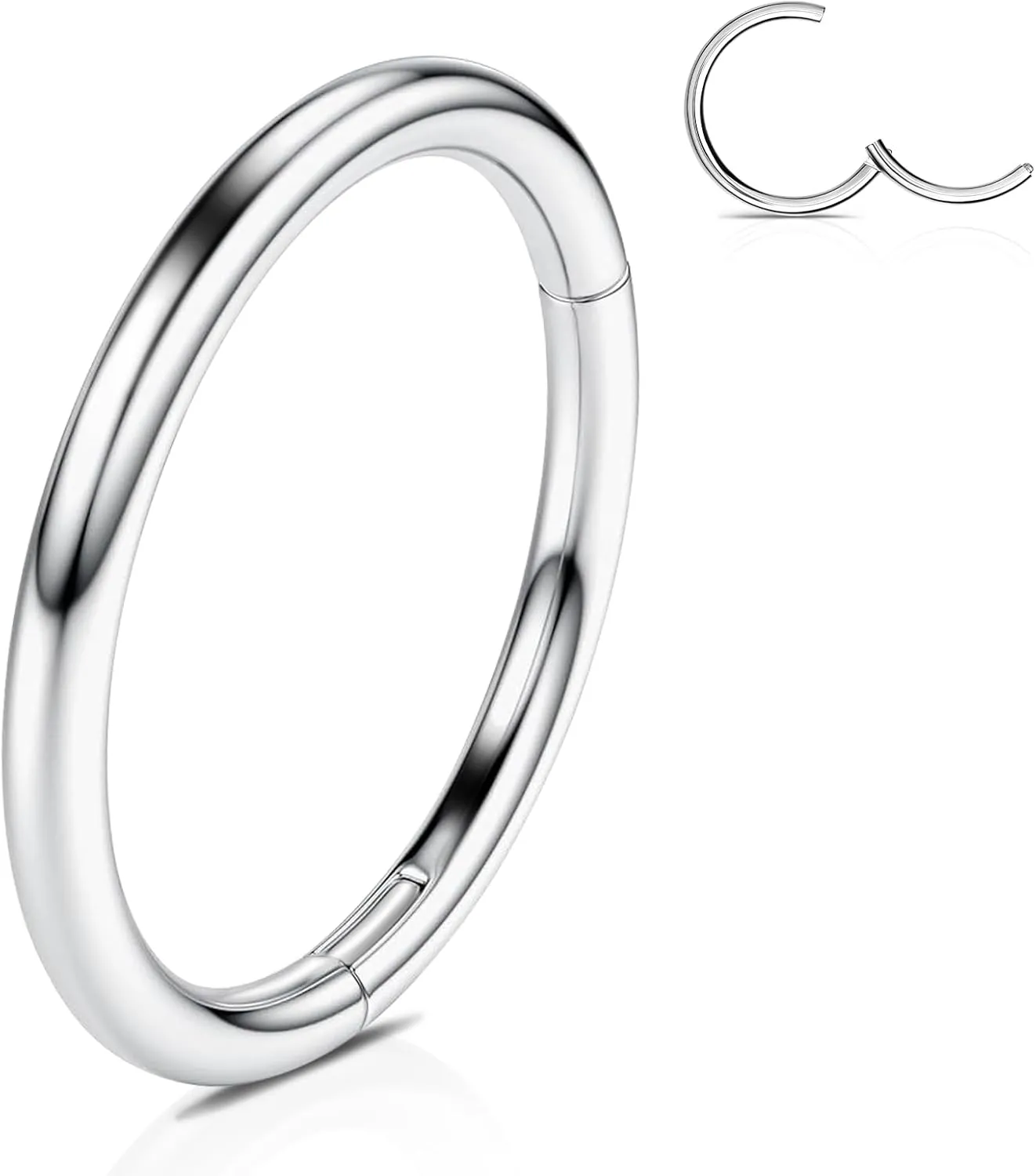 WBRWP 316L Stainless-Steel Hinged Nose Rings Hoop : 20G 18G 16G 14G Womens and Mens Body Pierecing Ring Segment Ring Lip Rings Nose Helix Cartilage Rook EarringsDiameter 6mm 8mm 10mm 12mm
