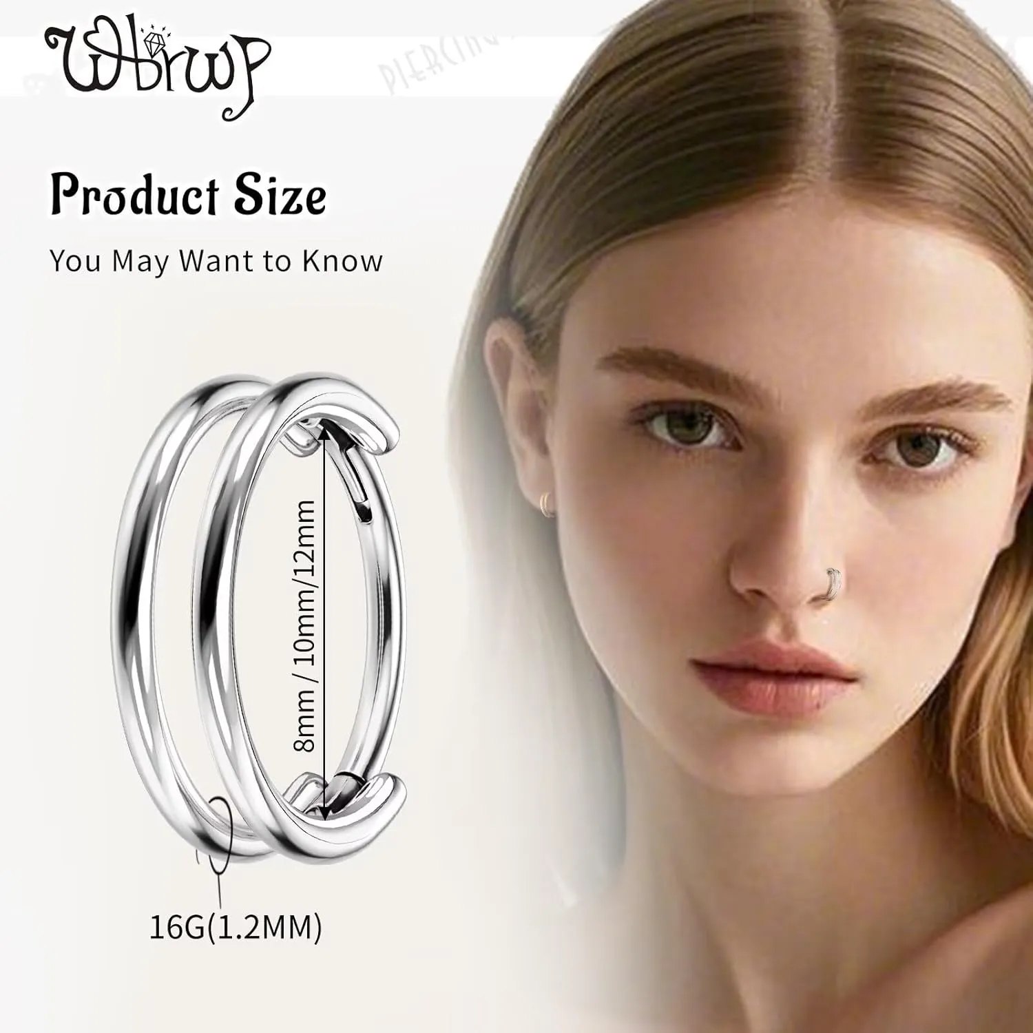 WBRWP G23 Titanium Conch Piercing Jewelry Set: 16G 8mm/10mm/12mm Double/Triple Hoop Nose Septum Rings Hypoallergenic Hinged Segment Clicker Helix Cartilage Conch Earrings