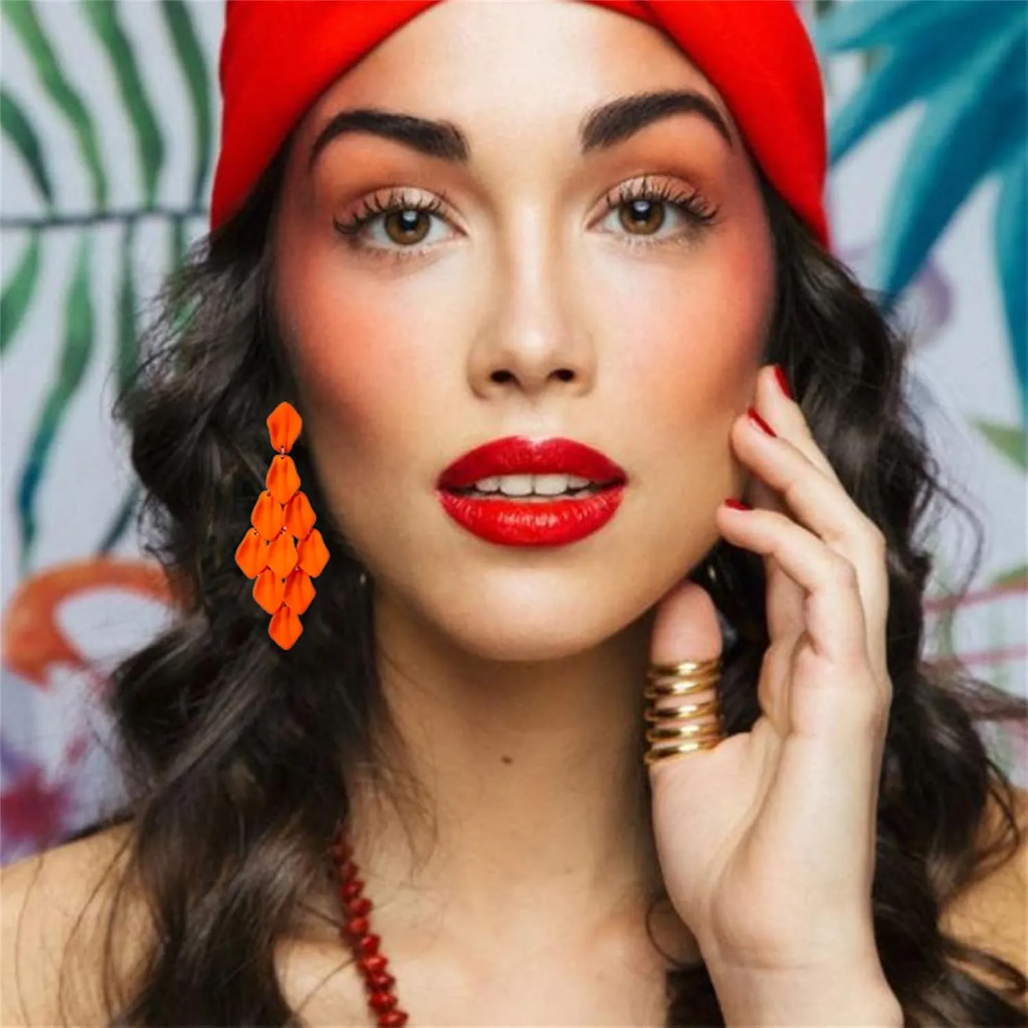WCRAZYE Acrylic Petal Earrings, Flower Earrings,Boho Rose Petal Dangle Earrings for Women Girls Long Tiered Flower Earrings Statement Floral Tassel Earrings Bridal Wedding Jewelry (Orange)
