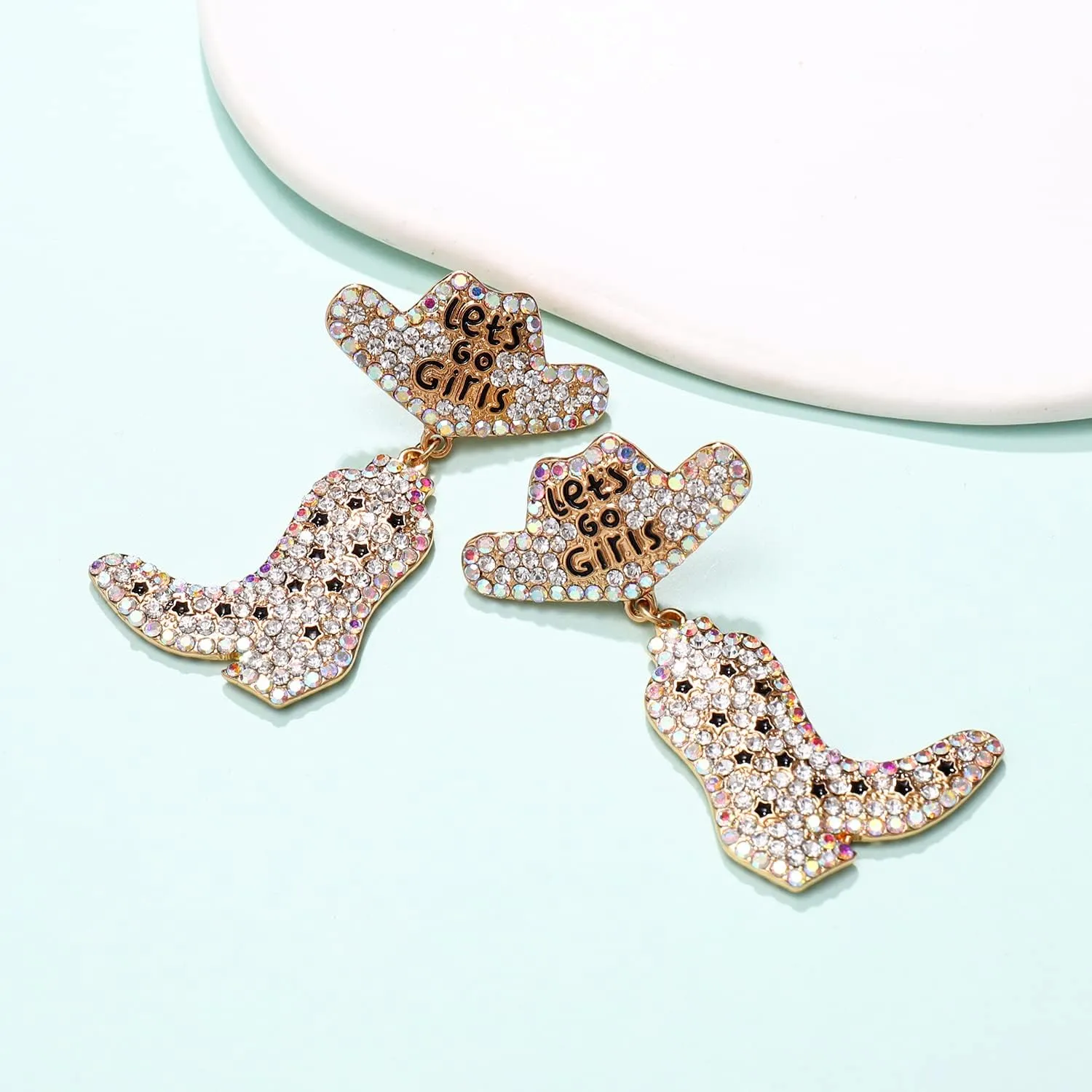 Western Country Earrings Sparkly Rhinestone Beaded Boots Hat Dangle Earrings for Women Fun Western Country Nashville Bachelorette Party Earrings Jewelry Gifts