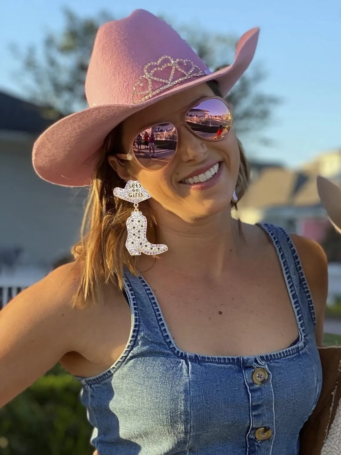 Western Country Earrings Sparkly Rhinestone Beaded Boots Hat Dangle Earrings for Women Fun Western Country Nashville Bachelorette Party Earrings Jewelry Gifts