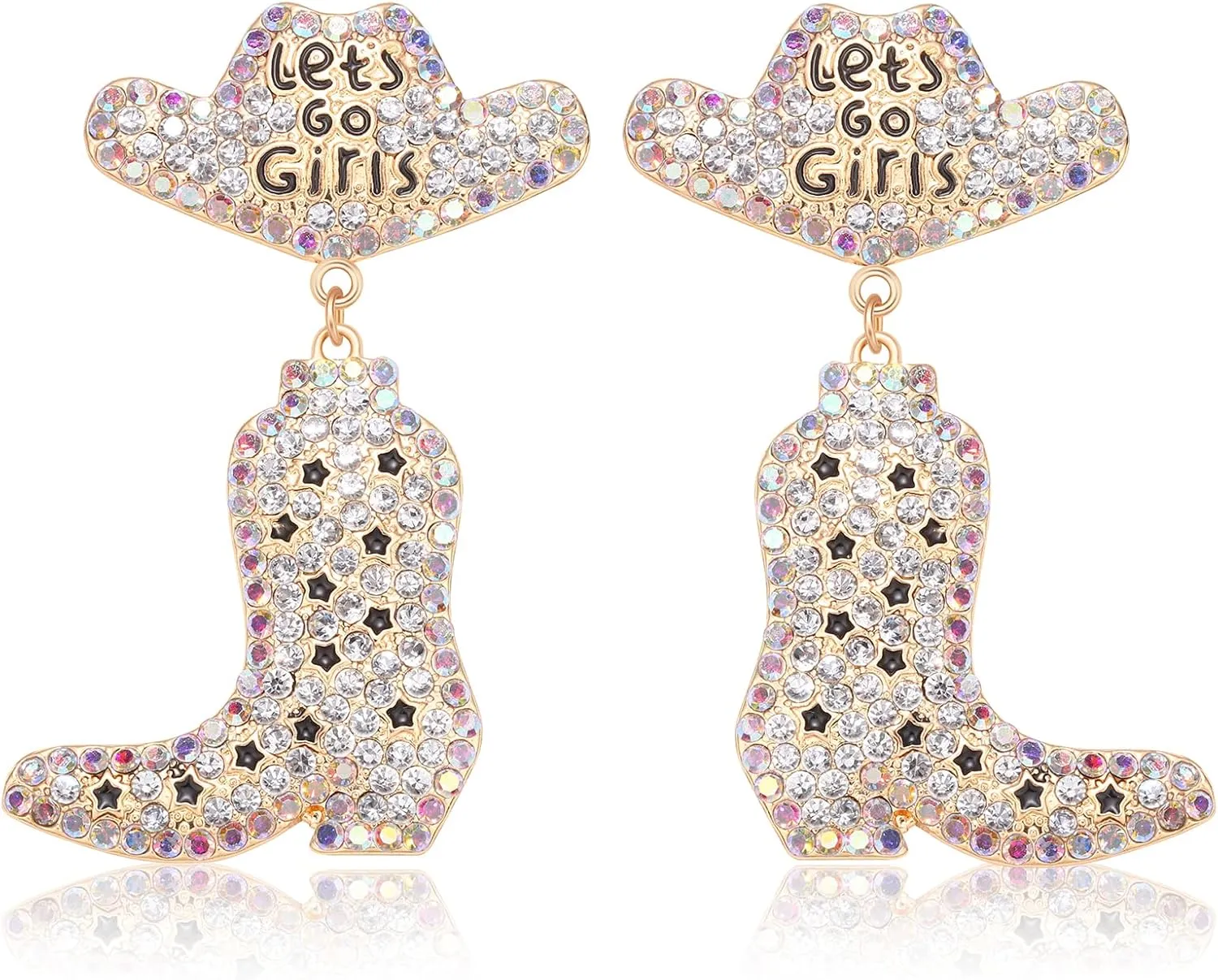 Western Country Earrings Sparkly Rhinestone Beaded Boots Hat Dangle Earrings for Women Fun Western Country Nashville Bachelorette Party Earrings Jewelry Gifts
