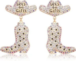 Western Country Earrings Sparkly Rhinestone Beaded Boots Hat Dangle Earrings for Women Fun Western Country Nashville Bachelorette Party Earrings Jewelry Gifts