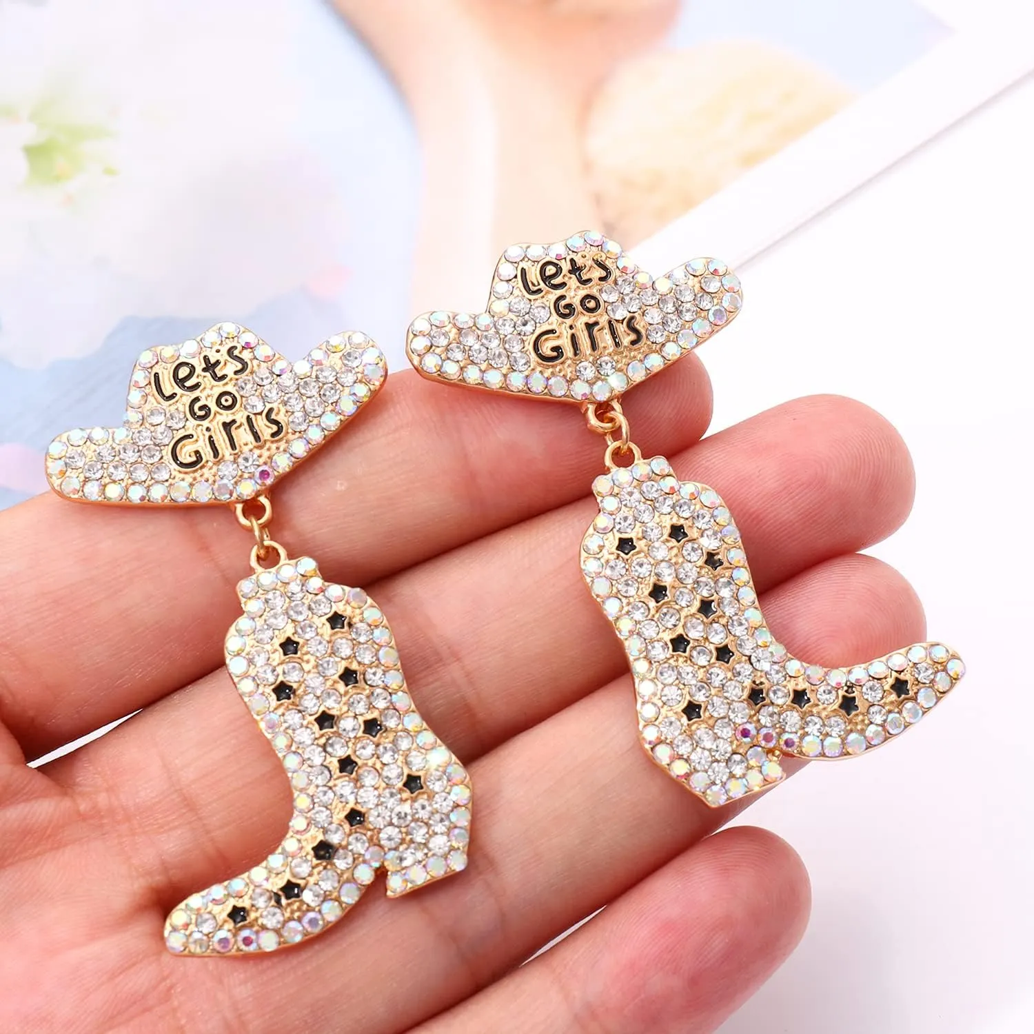Western Country Earrings Sparkly Rhinestone Beaded Boots Hat Dangle Earrings for Women Fun Western Country Nashville Bachelorette Party Earrings Jewelry Gifts