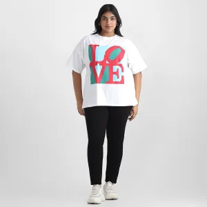 White Love Plus Size Chest Print Cotton Tee
