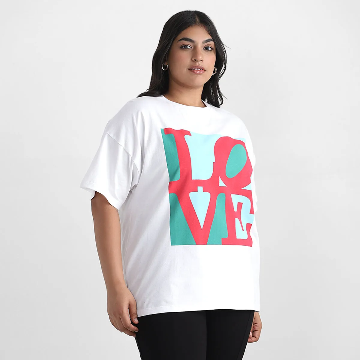 White Love Plus Size Chest Print Cotton Tee