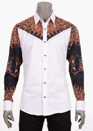 White "Zodiac Sign" Print Silky Shirt