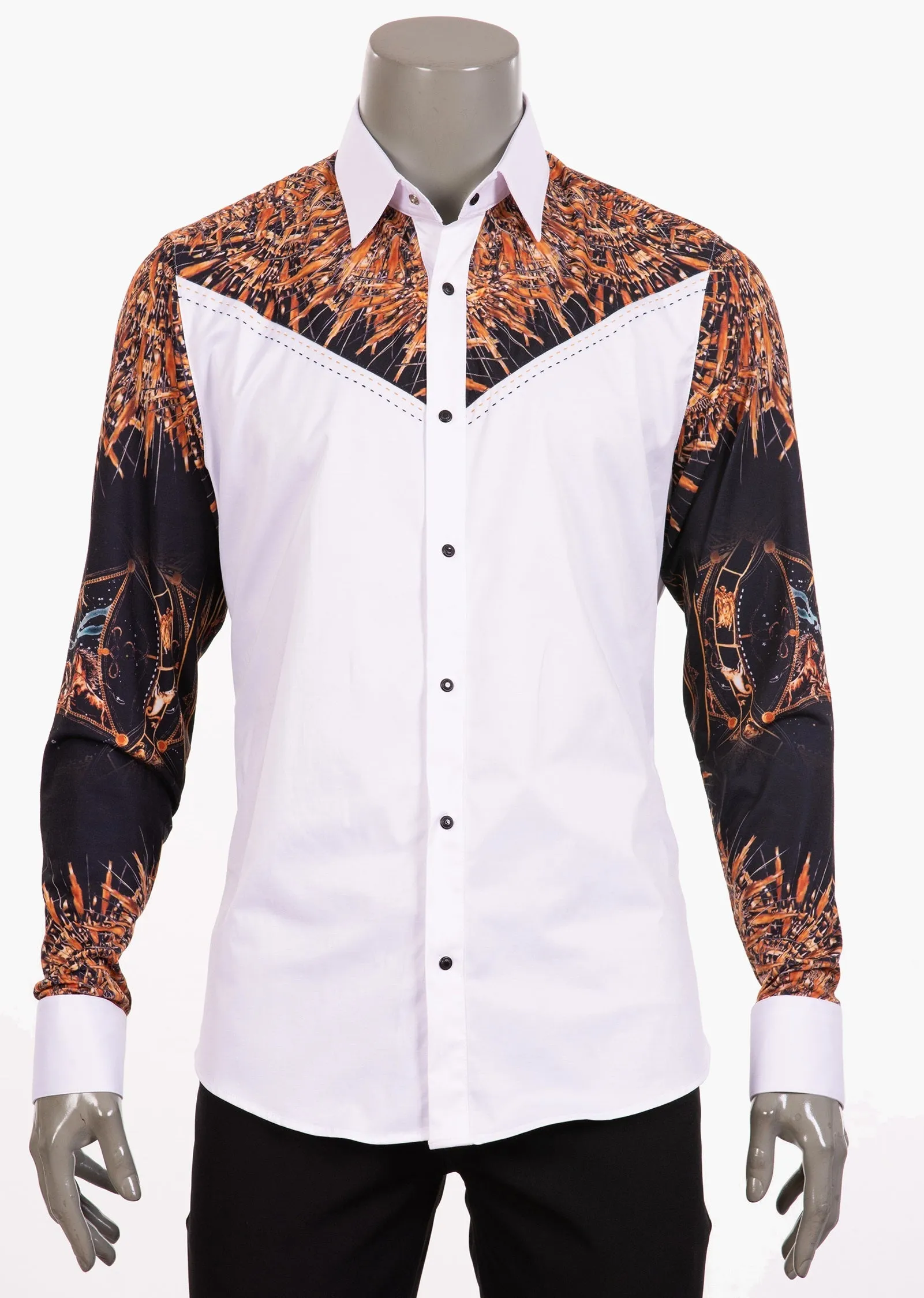 White "Zodiac Sign" Print Silky Shirt